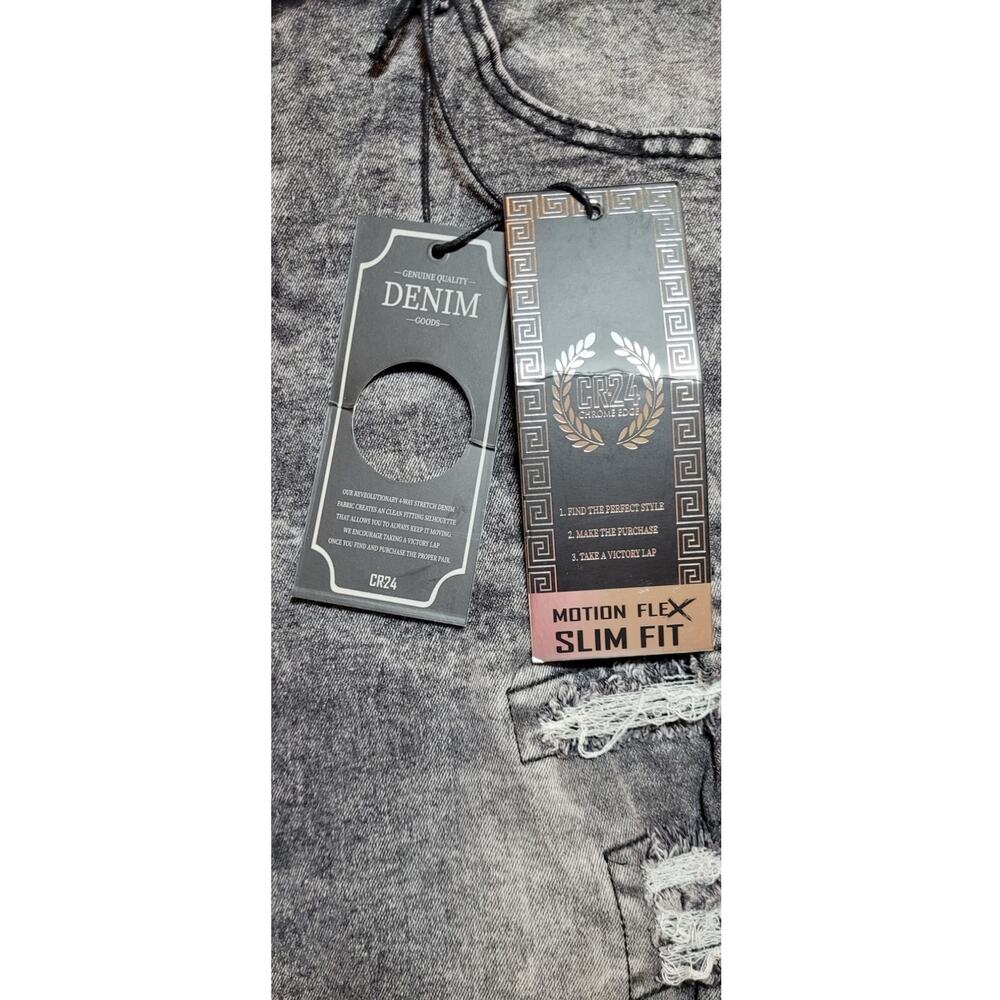 CR-24 Chrome Edge Mens Shorts 36x32 Gray Denim Holes Ripped Grunge Streetwear - Picture 11 of 11